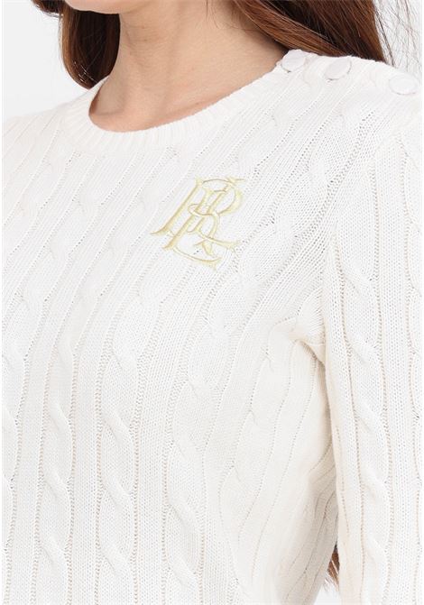 Cream-colored women's sweater with golden logo embroidery LAUREN RALPH LAUREN | 200932223002MASCARPONE CREAM